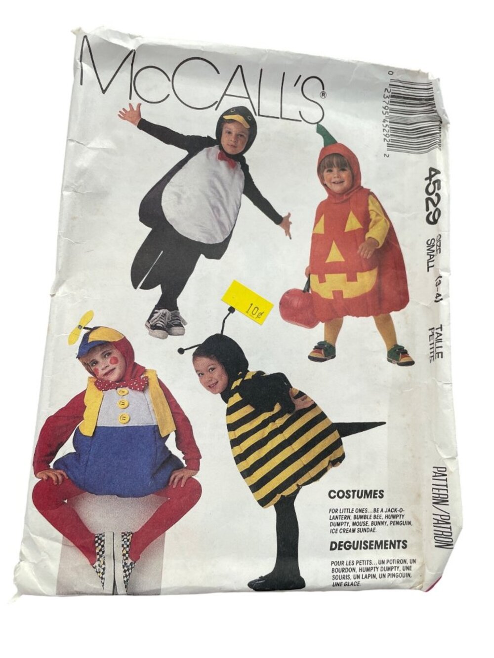 McCalls 4529 Pattern Size 3-4 Kids Humpty Cone Bee Bunny Mouse Halloween UNCUT